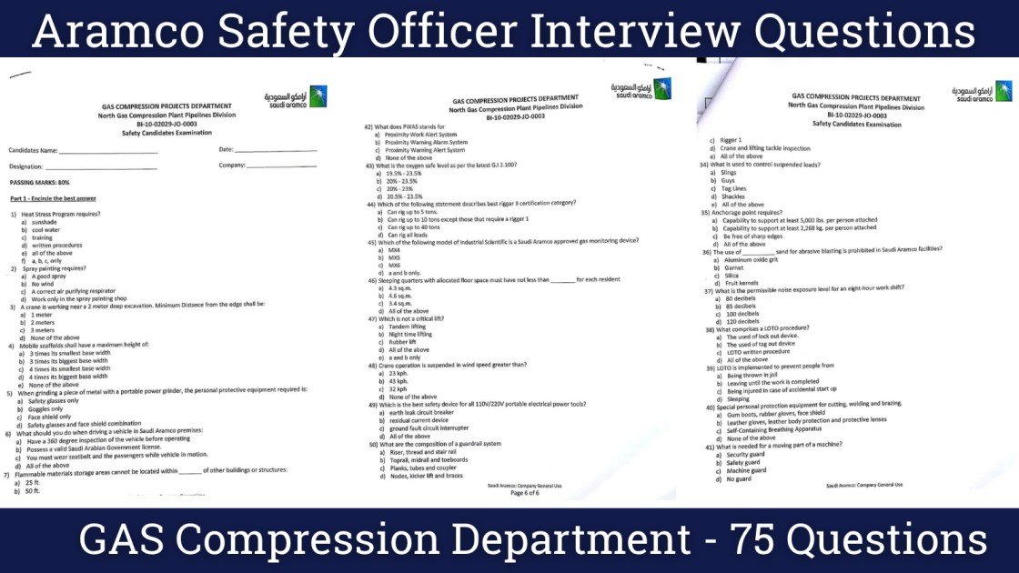 Aramco Safety Officer Interview Questions GAS Compression Department - 75 Questions