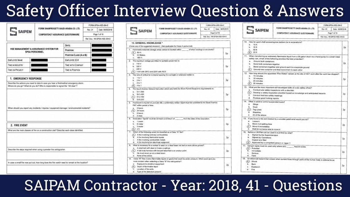 Safety Officer Interview Question & Answers , SAIPAM Contractor - Year 2018, 41 - Questions